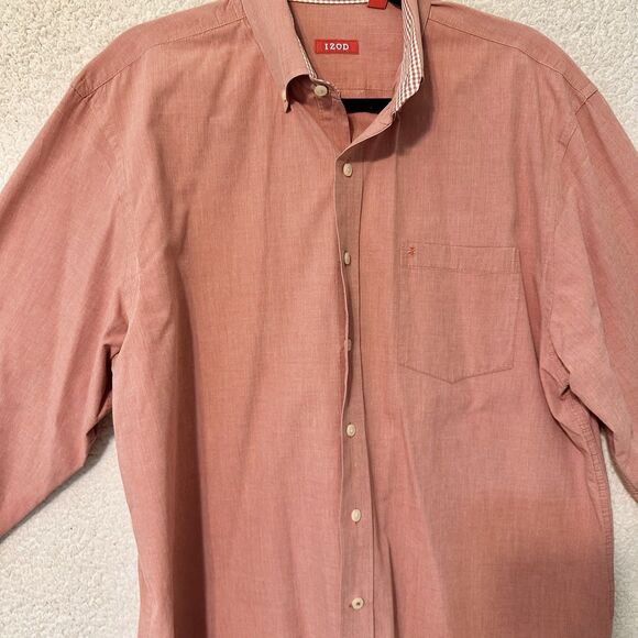 IZOD Dress Shirt Mens L 100% Cotton Long Sleeve Collared Button‎ Down - Picture 2 of 14